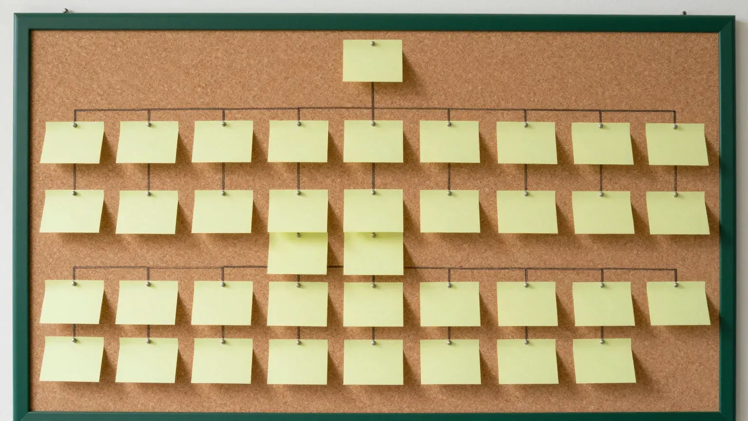 a growing org chart pinned to a wall